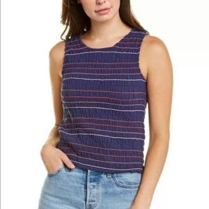 NWT Madewell Texture & Thread Rainbow Stitched Smocked Tank Navy